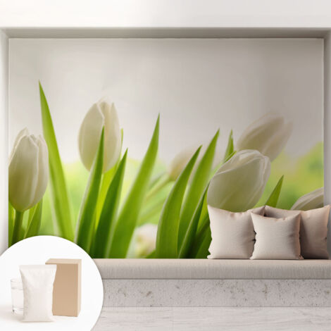 Tapete Vliestapete mit Kleber Wandtapete modern - Tapete mit Motiv - Tapete Schlafzimmer Weiße Tulpen 208x146 cm