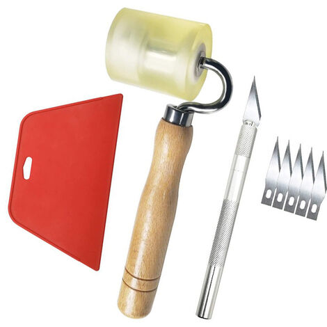 Tapeteninstallationsset, Betterlife-Werkzeugset zum Glätten von Tapeten, inklusive rotem Rakel, Gummi-Handrollen, Bastelmesser zum Anbringen von Fensterfolie