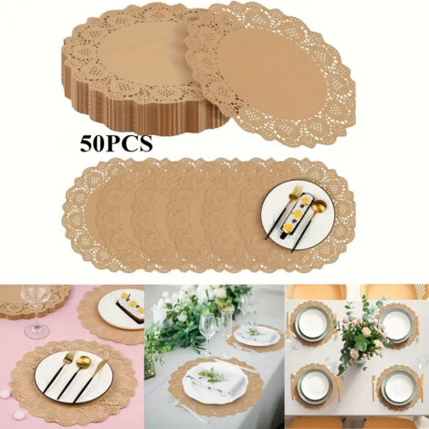 Tapetes de papel redondos para encaje (paquete de 100) Manteles individuales decorativos de papel sueltos para exhibición de postres y pasteles, color marrón, 6.5 pulgadas