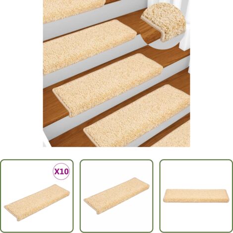 Tapetes para escaleras -  Alfombrillas para escaleras 10 unidades 65x21x4 cm Crema Borde Rectangular