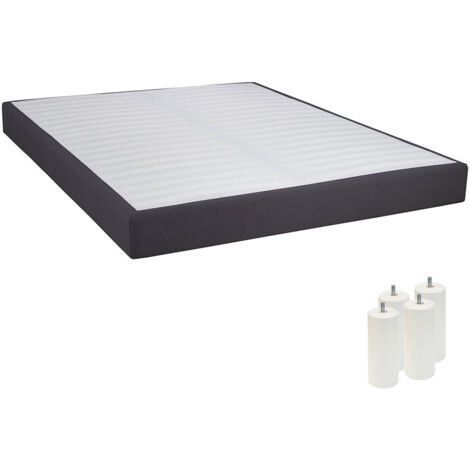 TAPIKIT - Sommier Tapissier Démontable 2x20 Lattes 140x190cm Anthracite + Pieds Blancs 15cm