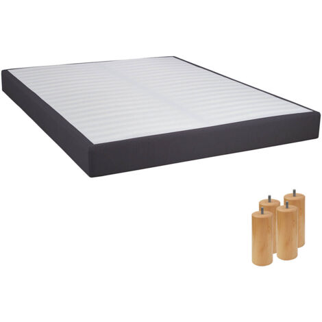 TAPIKIT - Sommier Tapissier Démontable 2x20 Lattes 140x190cm Anthracite + Pieds Bois 15cm