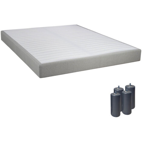 TAPIKIT - Sommier Tapissier Démontable 2x20 Lattes 140x190cm Lin + Pieds Anthracites 15cm