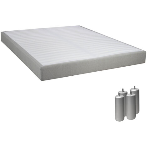 TAPIKIT - Sommier Tapissier Démontable 2x20 Lattes 140x190cm Lin + Pieds Argent 15cm