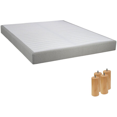 TAPIKIT - Sommier Tapissier Démontable 2x20 Lattes 140x190cm Lin + Pieds Bois 15cm