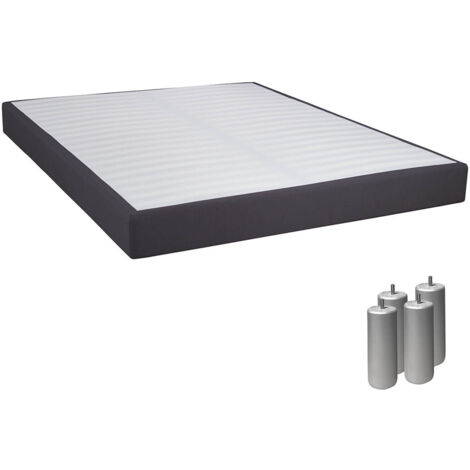 TAPIKIT - Sommier Tapissier Démontable 2x20 Lattes 160x200cm Anthracite + Pieds Argent 15cm