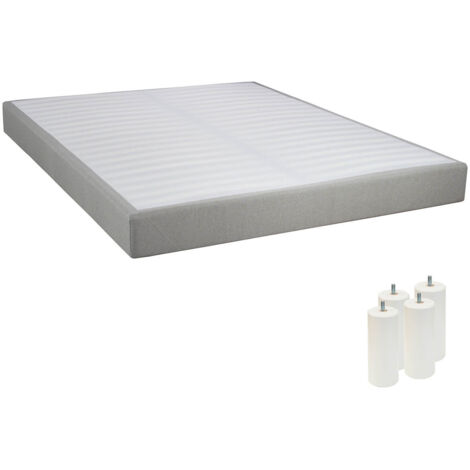 TAPIKIT - Sommier Tapissier Démontable 2x20 Lattes 160x200cm Lin + Pieds Blancs 15cm
