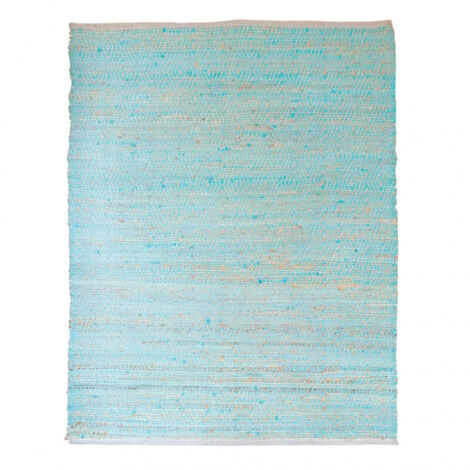 Tapis 120 x 180 cm bleu en coton et chanvre naturel tressé - DEVI