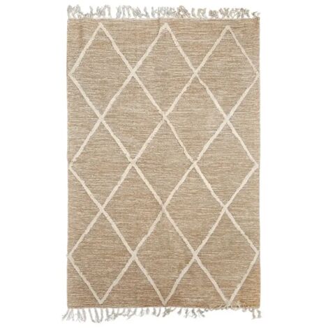 Tapis 120 x 180 cm en coton beige avec motifs et franges écru - ALIBA