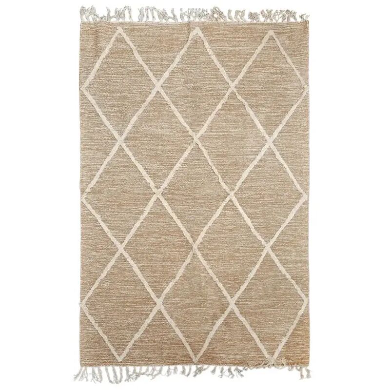 Meubletmoi - Tapis 120 x 180 cm en coton beige avec motifs et franges écru - aliba
