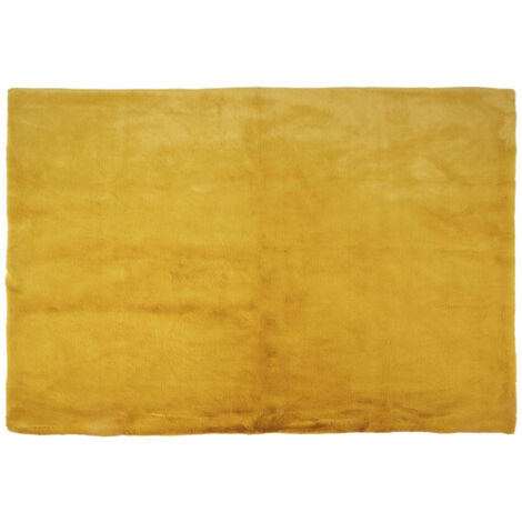 Tapis 120x170cm Imitation Fourrure Fine Jaune Moutarde