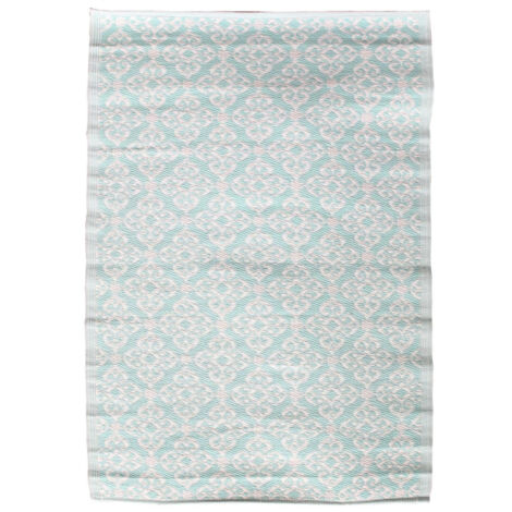 Tapis 120x180cm Intérieur/Extérieur Motif Ornemental Turquoise et Blanc
