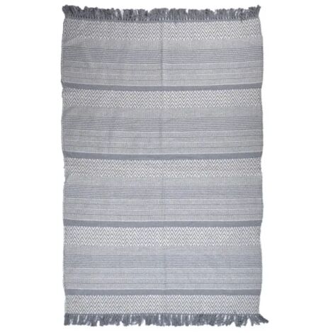 Tapis 140 x 200 cm coton brodé de lignes et chevrons gris – FLICKER