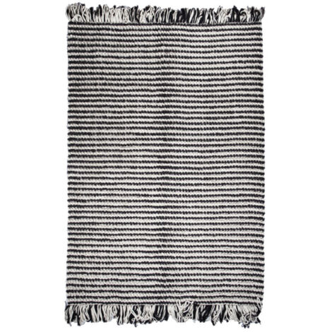 Tapis 140 x 200 cm texturé noir et blanc avec franges bicolores – SOHO
