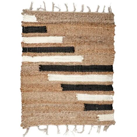 Tapis 140 x 200 cm tressé en jute avec motifs noir et blanc – DUNE