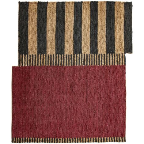 Tapis 200 x 250 cm Jute - Naturel, Noir, Rouge