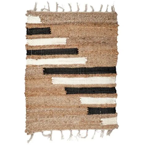Tapis 50 x 70 cm tressé en jute avec motifs noir et blanc – DUNE