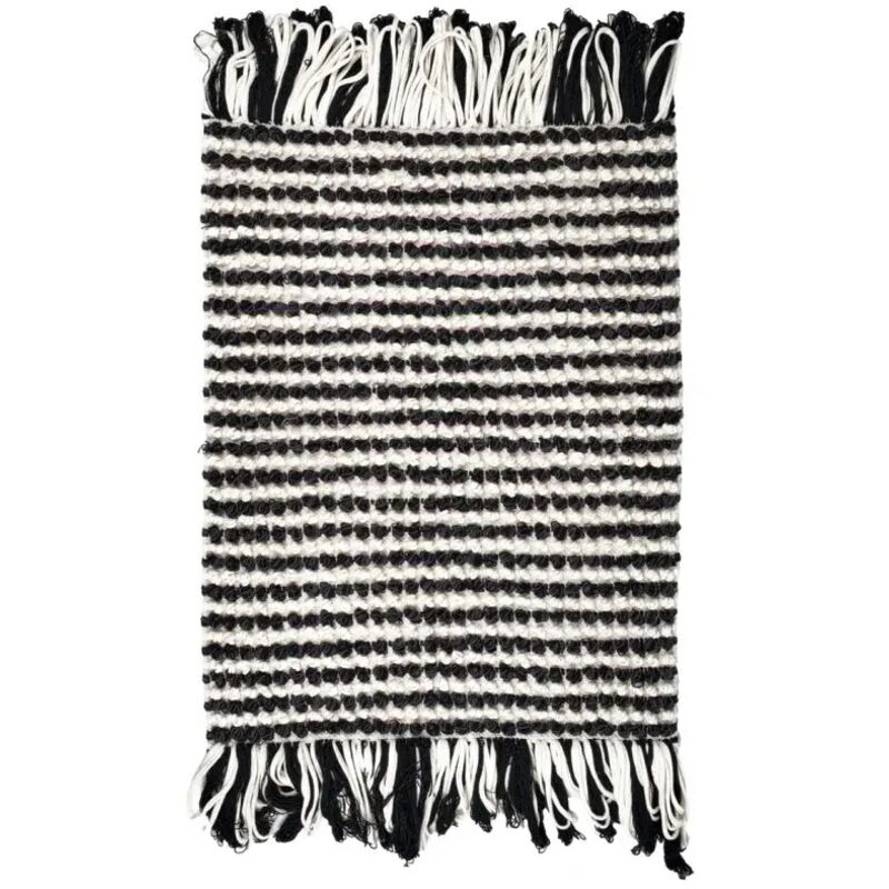 Tapis 60 x 80 cm texturé noir et blanc avec franges bicolores – soho