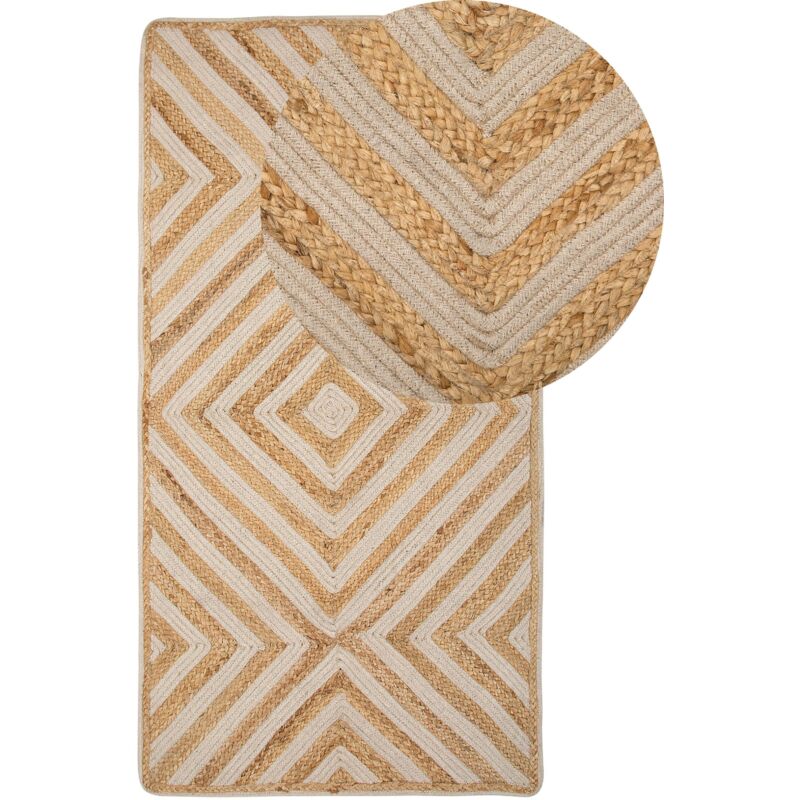 Tapis Rectangulaire Beige en Coton avec Motif Géométrique pour Chambre ou Salon Moderne 80 x 150 cm Beliani