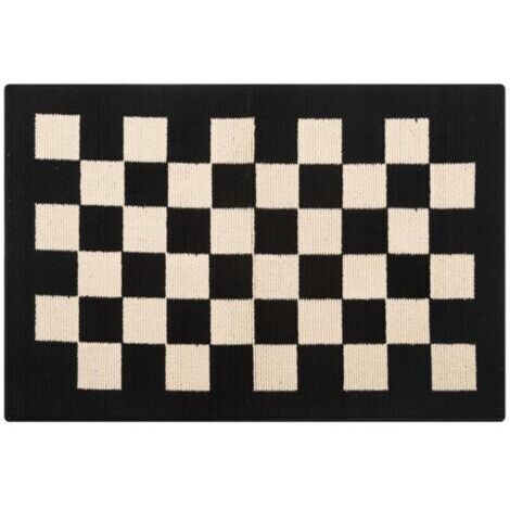 Tapis à carreaux antidérapant pour entrée - 50 x 80 cm - Convient aux entrées intérieures et extérieures, balcons, couloirs et espaces pour animaux - Noir