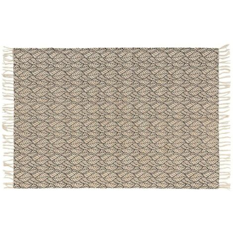 Tapis à franges 120x170 cm Kalinda noir coton jute