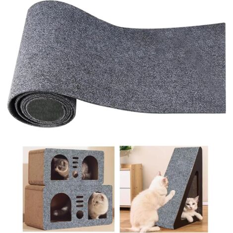 Tapis à griffer autocollant pour chat (200 cm x 40 cm), à monter soi-même, avec poignée en bois.