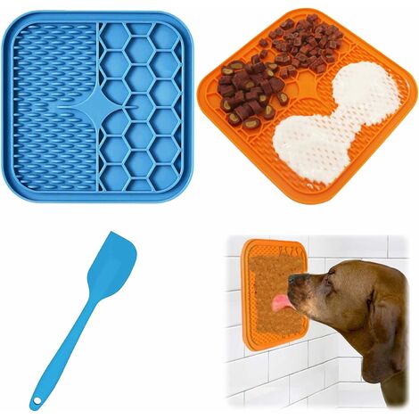 Tapis à lécher pour chien, 2 pièces tapis à lécher pour chien, 1 spatule en silicone, tapis à lécher pour animaux de compagnie, aspiration super puissante pour l'entraînement des chiens, relaxant