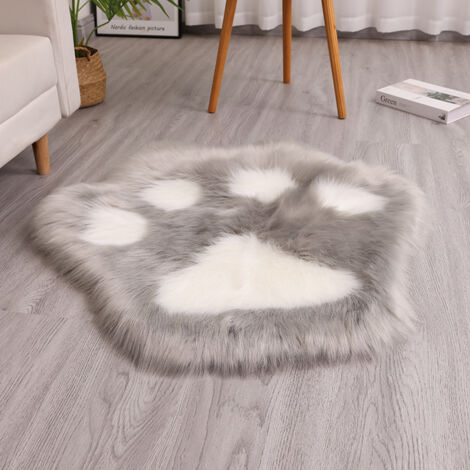 Tapis à motif de pattes de chat, peluche artificielle, lavable en machine, convient pour le salon, le canapé et la chambre, 4545cm (gris + blanc).