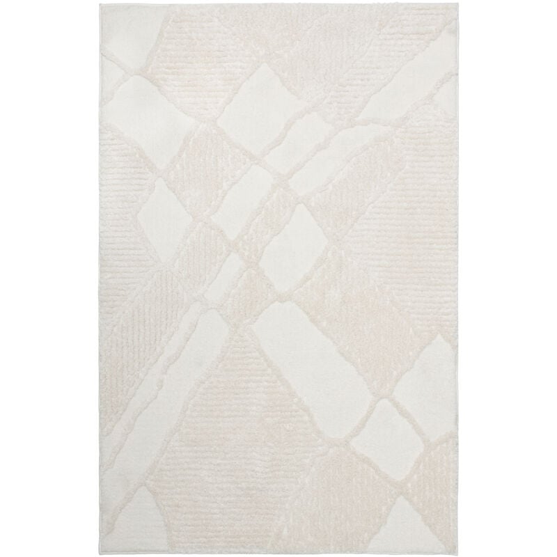 Tesso Living - Tapis a poils long - Nordic - effet 3D - Blanc - 80cm x 150cm