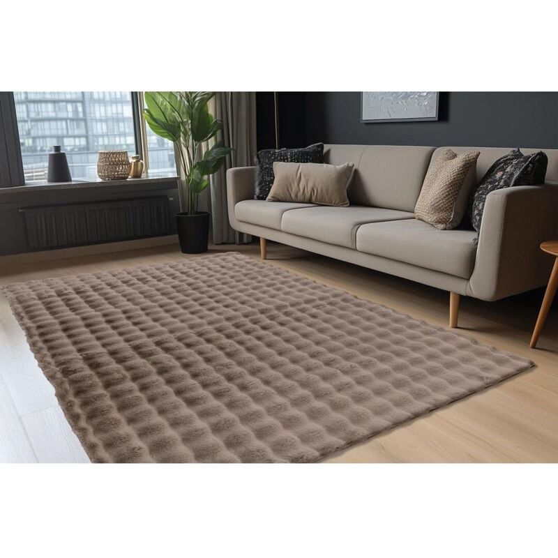 Tapis à poils longs doux effet 3D design Beppo Taupe 80x150