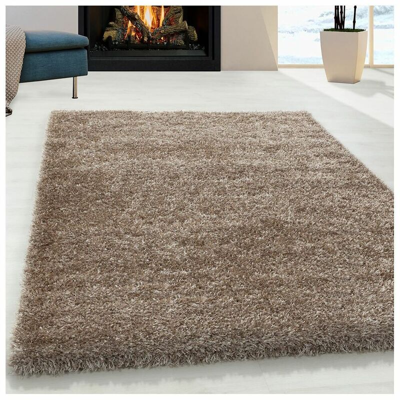 Allotapis - Tapis à poils longs doux uni Soda Taupe 120x170