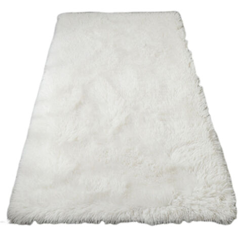 Tapis à poils longs pour salon, 120 x 160 cm, tapis de chevet, tapis doux blanc/beige à poils longs convenant au salon, à la chambre et au canapé.
