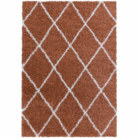 Tapis Rond à Poils Longs Design Berbère Motif Losanges