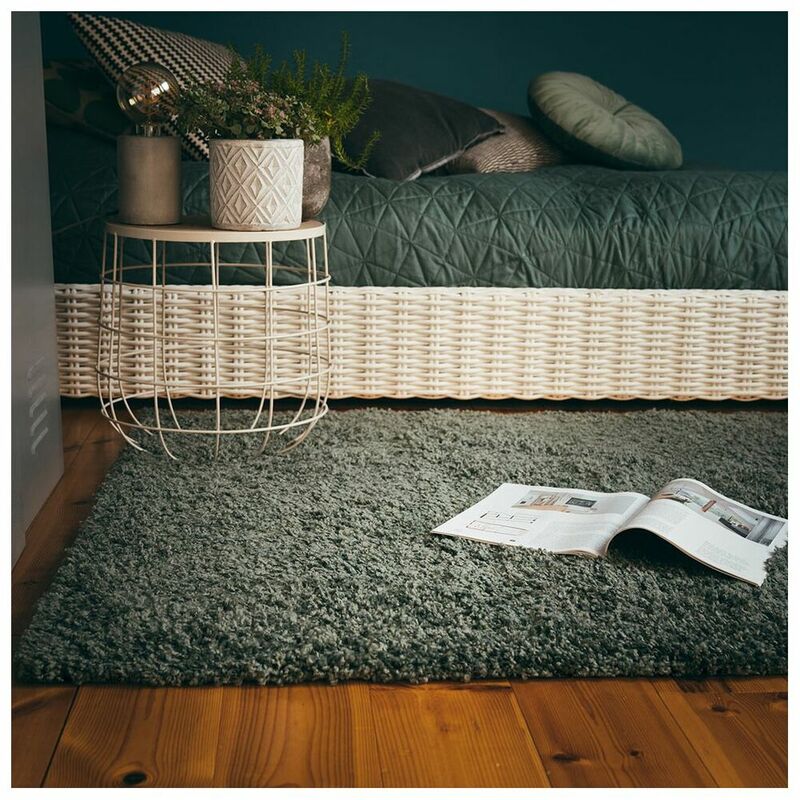 Deladeco - Tapis à poils longs uni moderne Bingo Jade 40x60