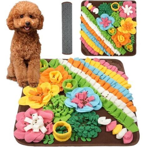 Tapis à renifler pour Chien, 50 50CM Tapis de Fouille Alimentation Lente Reniflant Formation d’Animaux Lavable en Machine Pliable pour Lapin, Chat, Chien (Brun)