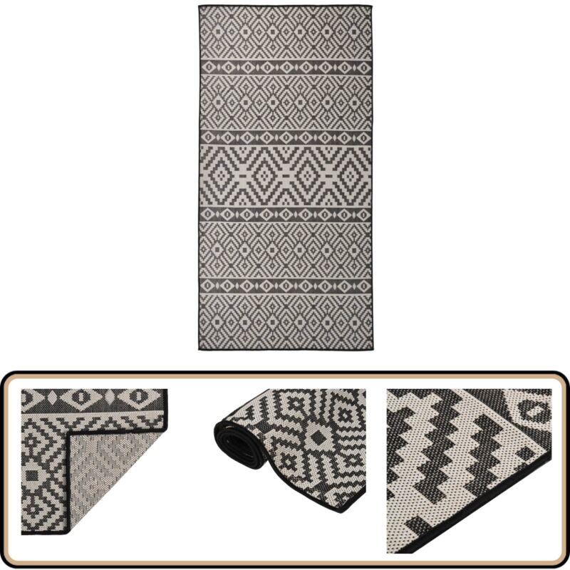 Vidaxl - Tapis à tissage plat d'extérieur 100x200 cm Rayures noires - Tapis Exterieur - Tapis Patio - Tapis Balcon - Tapis Résistant Aux Intempéries