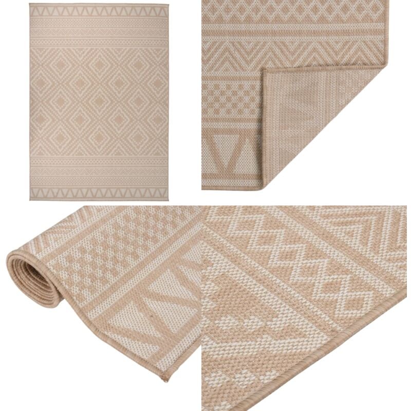 Tapis à tissage plat d'extérieur 140x200 cm Rayures brunes - Tapis Exterieur - Tapis De Terrasse - Tapis Balcon - Tapis Résistant Aux Intempéries