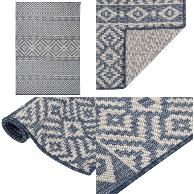 Vidaxl - Tapis à tissage plat d'extérieur 160x230 cm Rayures bleues - Tapis Exterieur - Tapis De Terrasse - Tapis Balcon - Tapis Résistant Aux