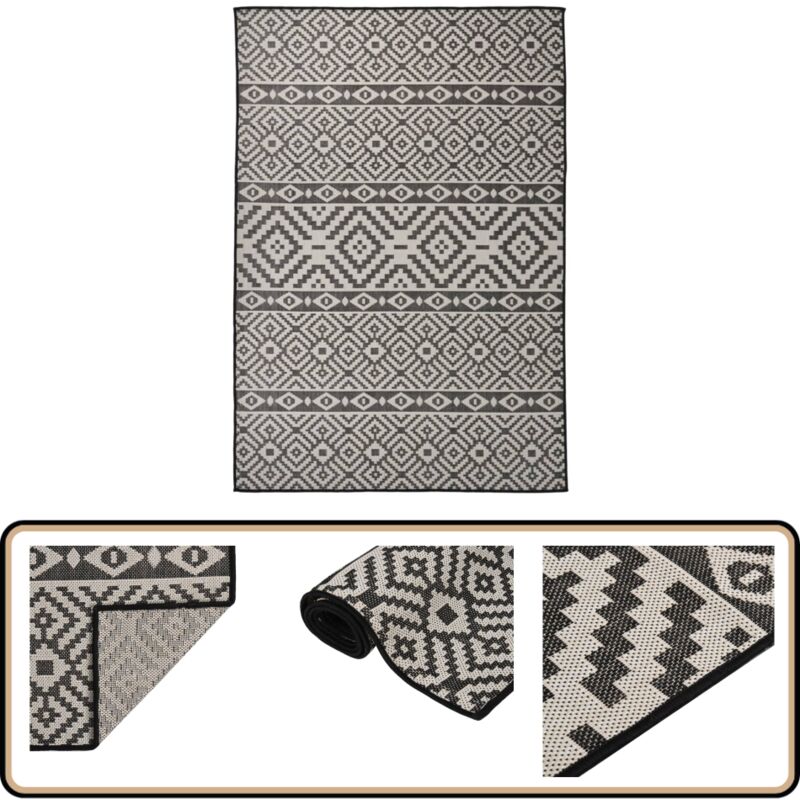 Tapis à tissage plat d'extérieur 160x230 cm Rayures noires - Tapis Exterieur - Tapis De Terrasse - Tapis Balcon - Tapis Résistant Aux Intempéries