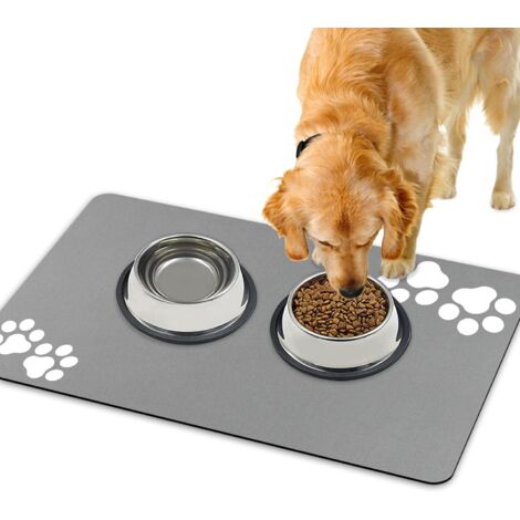 Tapis absorbant chien - Tapis de gamelle absorbant pour les sols 60 x 40 cm - Tapis d'alimentation pour chiens et gamelles - Gris antidérapant - Plateau facile à nettoyer pour chats