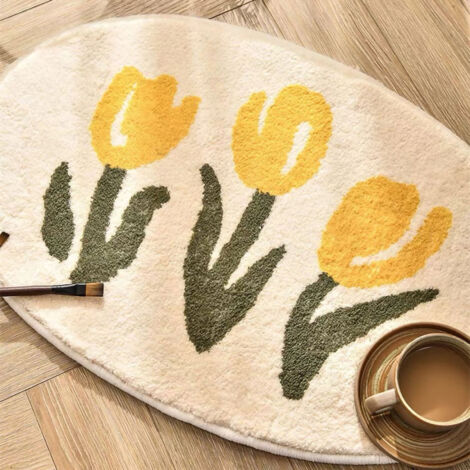 Tapis Absorbant Doux Écologique Motif Fleuri pour Salle de Bain et Chambre 40x60 cm