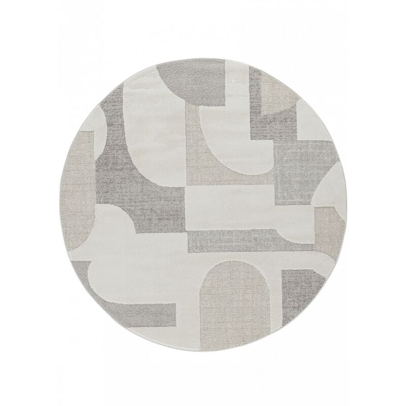 Tapis rond beige crème moderne géométrique salon chambre monaco 60 doux et moelleux Toutapis 120x120