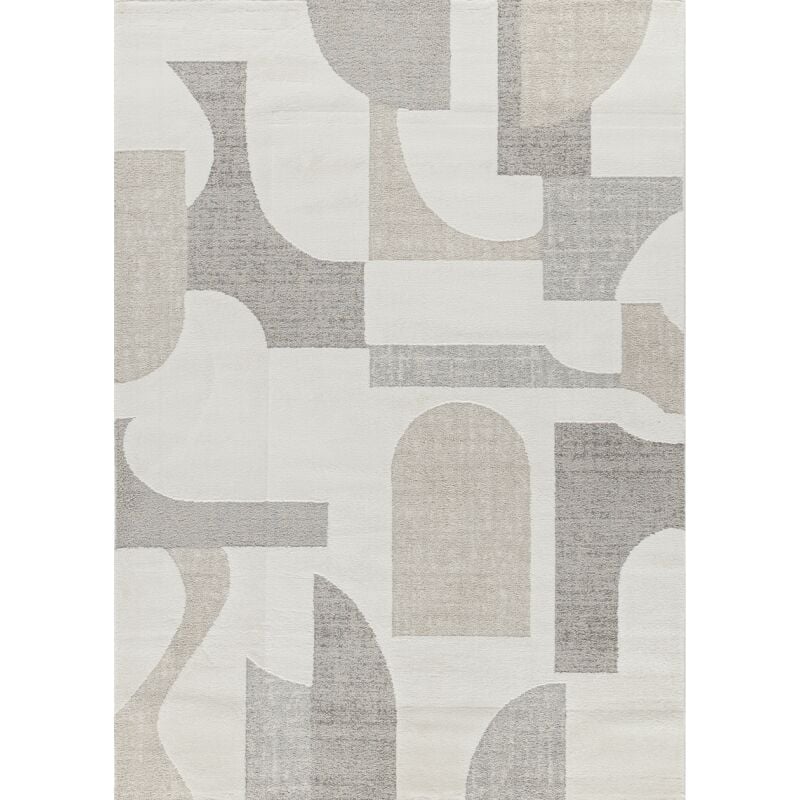 Tapis beige crème moderne géométrique salon chambre monaco 60 doux et moelleux Toutapis 140x200