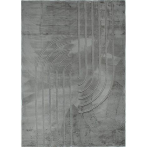 Tapis anthracite géométrique doux antidérapant lavable - 80 x 150 cm
