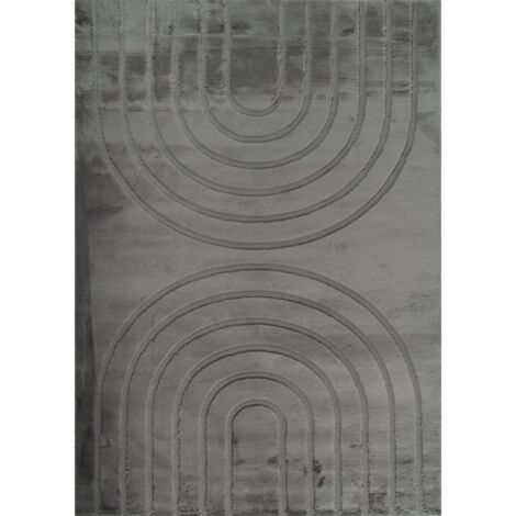 Tapis anthracite géométrique doux antidérapant lavable - 80 x 150 cm