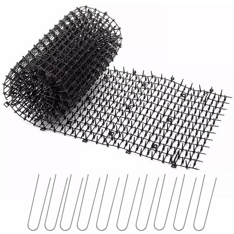 Tapis Anti Chat Jardin avec Pointes 200281,8 CM avec 10 Piquets en Métal, Noir