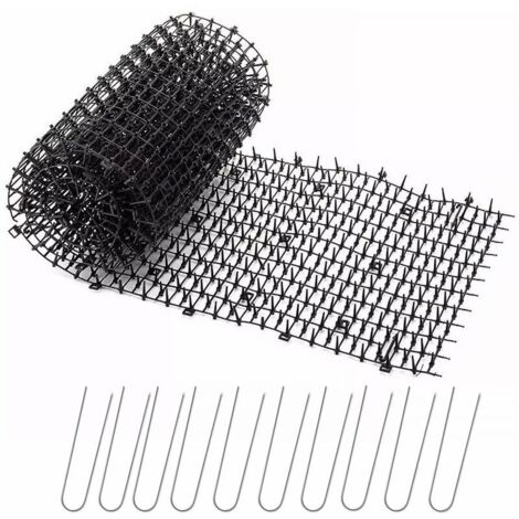 Tapis Anti Chat Jardin avec Pointes 200281,8 CM avec 10 Piquets en Métal, Noir