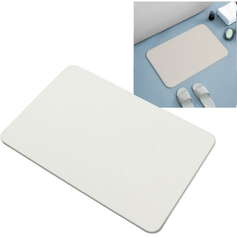 Tapis Anti-dérapant Absorbant Tapis Bain Rapide Séchage Tapis Salle De Bain Pied Mat Blanc 60x39cm Diatomite Fibre Bois