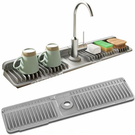Tapis Anti-Éclaboussures Pour Robinet De Cuisine - En Silicone Alimentaire - Pente À 7° Pour Évacuation Rapide - Dimensions 60 x 14 cm - 1 Pièce