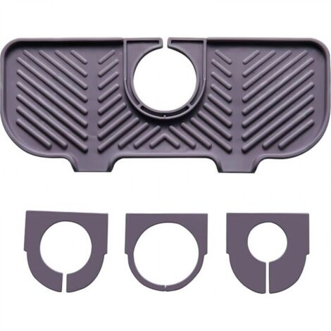 Tapis anti-goutte en silicone pour robinet, tapis d'évier sous le robinet, organiseur pour éponges, brosses et savon. (Gris)